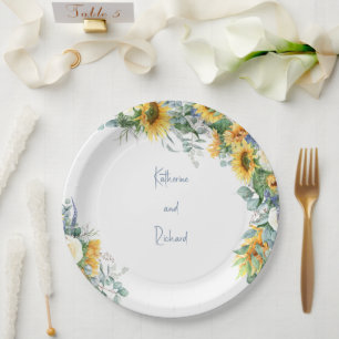 Redneck Wedding Sunflower Personalized Names Paper Plates
