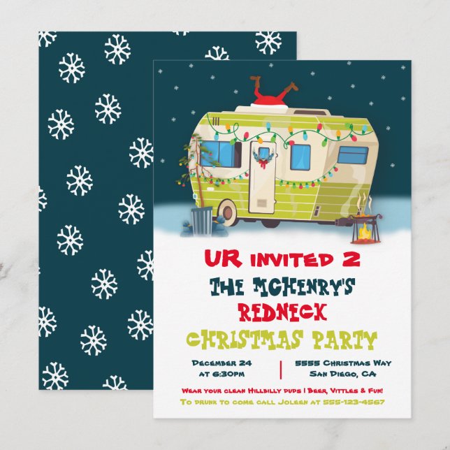 Redneck White Trash Christmas Trailer Party  Invit Invitation (Front/Back)