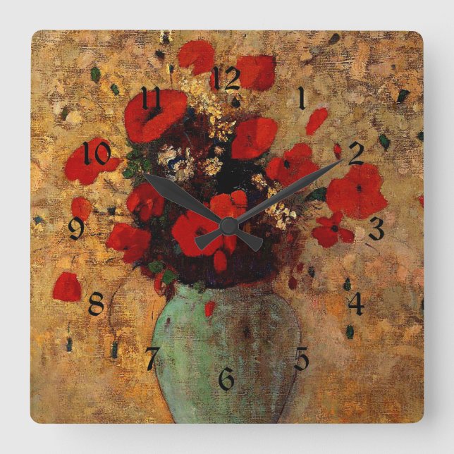 Redon - Vase of Poppies Square Wall Clock (Front)