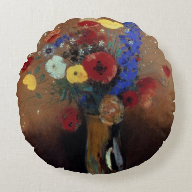 Redon: Wild Flowers, C1912 Round Pillow (Front)