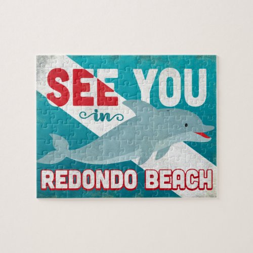 Redondo Beach Dolphin _ Retro Vintage Travel Jigsaw Puzzle