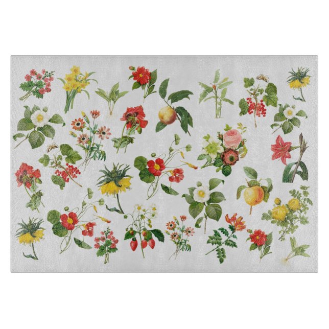 Redoute Botanical Decorative Glass Cutting Board (Front)