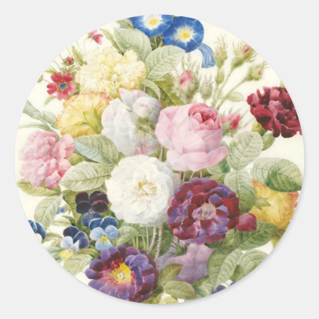 Redoute Bouquet of Flowers Round Sticker (Front)