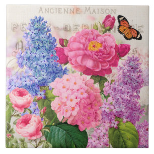 Redoute Flower Collage French Accent Ceramic Tile