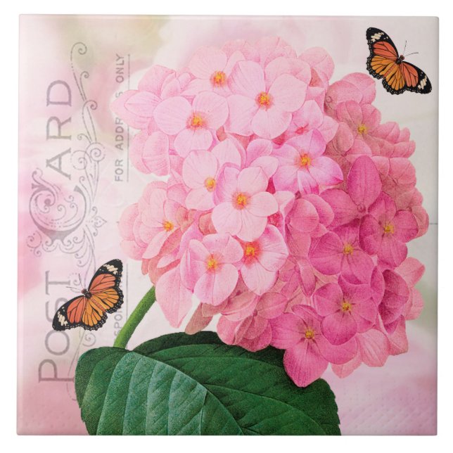Redoute French Pink Hydrangea Ceramic Tile (Front)