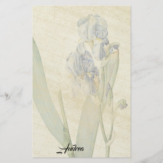 Redoute Iris Flowers Leaves Rice Paper Stationery (Front)