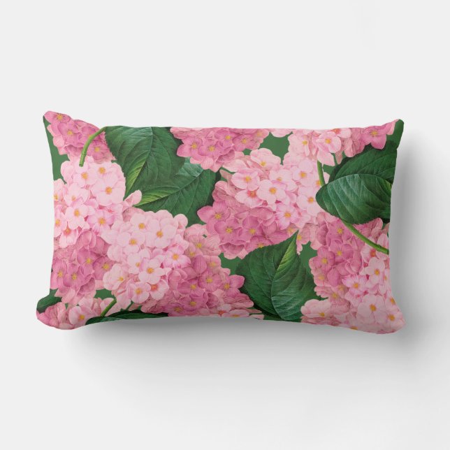 Redoute Pink Hydrangea Flowers Pillow (Front)