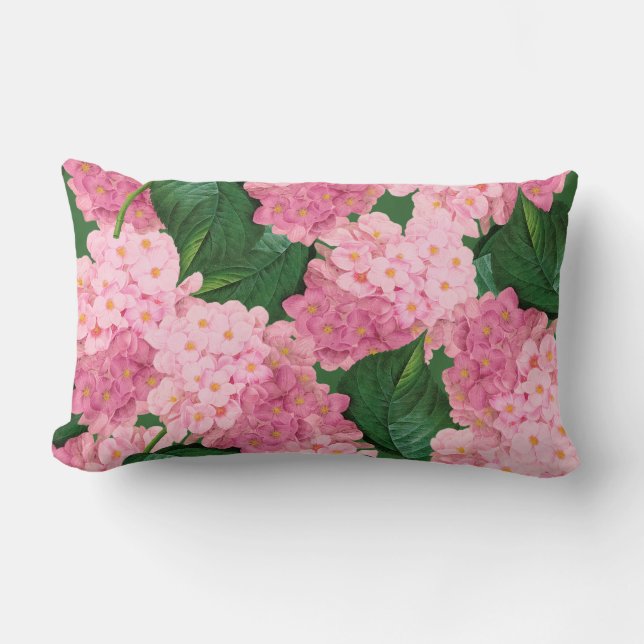 Redoute Pink Hydrangea Flowers Pillow (Front)