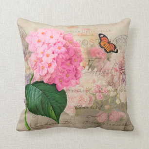 Redoute Pink Hydrangea Shabby Throw Pillow
