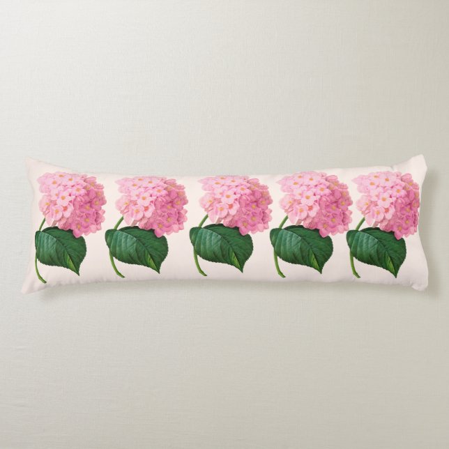 Redoute Pink Hydrangeas Body Pillow (Front)