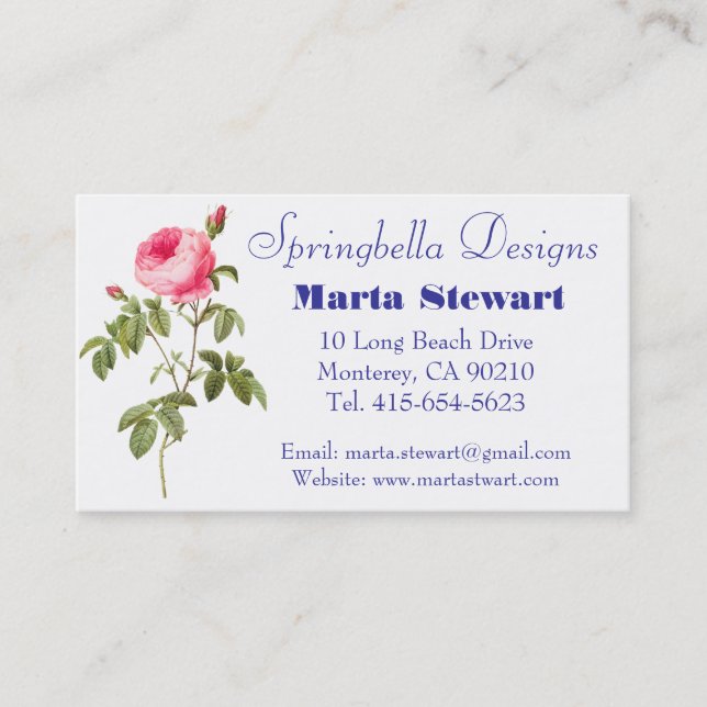 Redoute Pink Rose Flowers Business Cards (Front)
