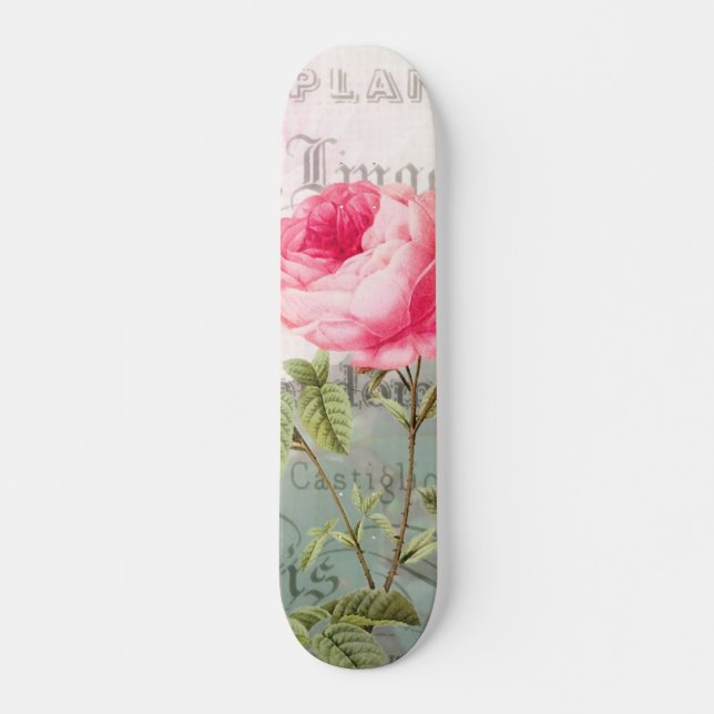 Redoute Pink Rose Skateboard Deck (Front)