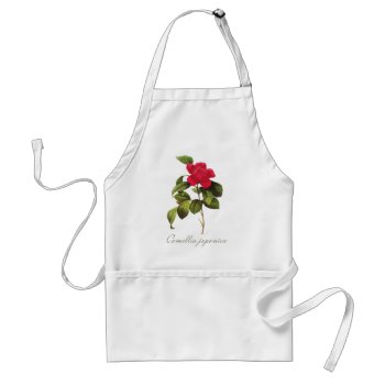 Redoute Red Camellia Apron Antique Botanical Print by imagina at Zazzle
