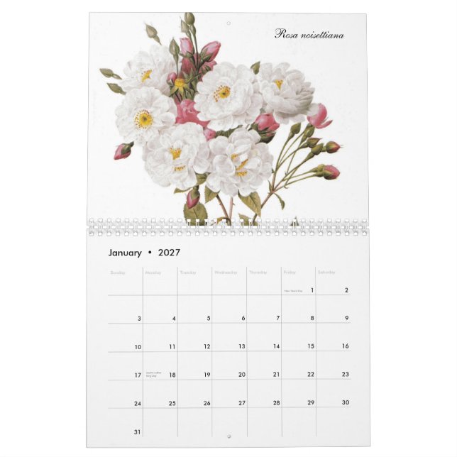 Redouté Roses 2015 Calendar (Jan 2027)