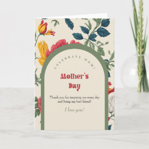 Redoute Roses Retro Patterned Arch Mother's Day Holiday Card