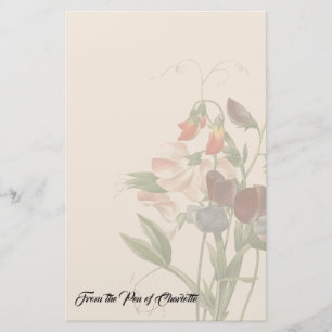 Redoute Sweet Peas Flowers Personalized Stationery