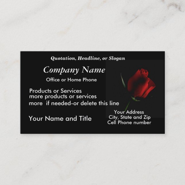 RedRose on Blk BizCard-customize Business Card (Front)