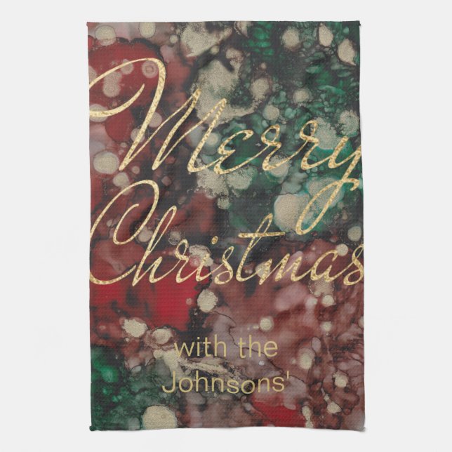 Reds Greens Golds Personalize Kitchen Kitchen Towel (Vertical)