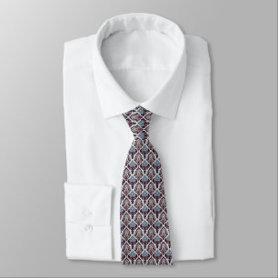 Reds, Sage, Blue, Black & White Floral Damask Neck Tie