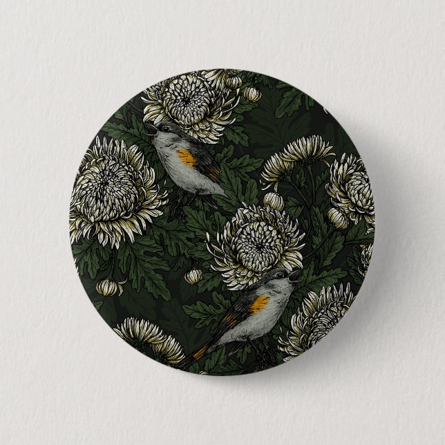 Redstarts in the chrysanthemums in green and white button (Front)