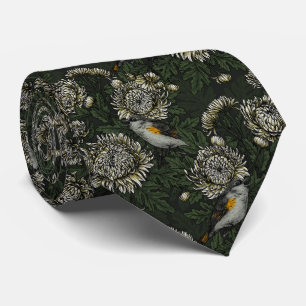 Redstarts in the chrysanthemums in green and white neck tie
