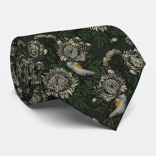 Redstarts in the chrysanthemums in green and white neck tie (Rolled)
