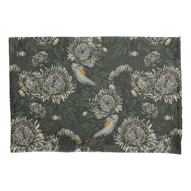 Redstarts in the chrysanthemums in green and white pillow case (Front-Left)