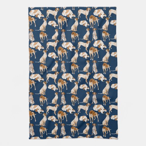 Redtick Coonhounds on Navy Kitchen Towel