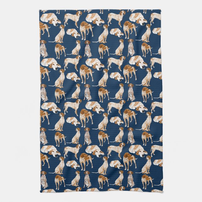 Redtick Coonhounds on Navy Kitchen Towel (Vertical)