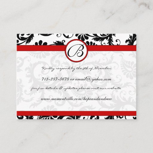 Customizable RedTrim Black Damask Response Website Cards Business Cards