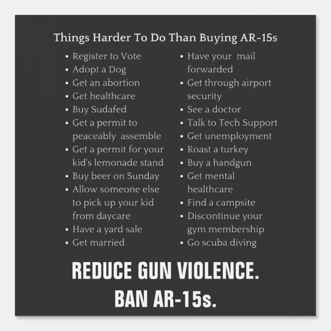 Reduce Gun Violence Ban AR-15 Yard Sign (Front)