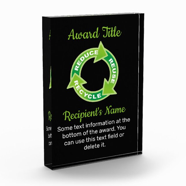 Reduce Reuse Recycle Acrylic Award (Left)