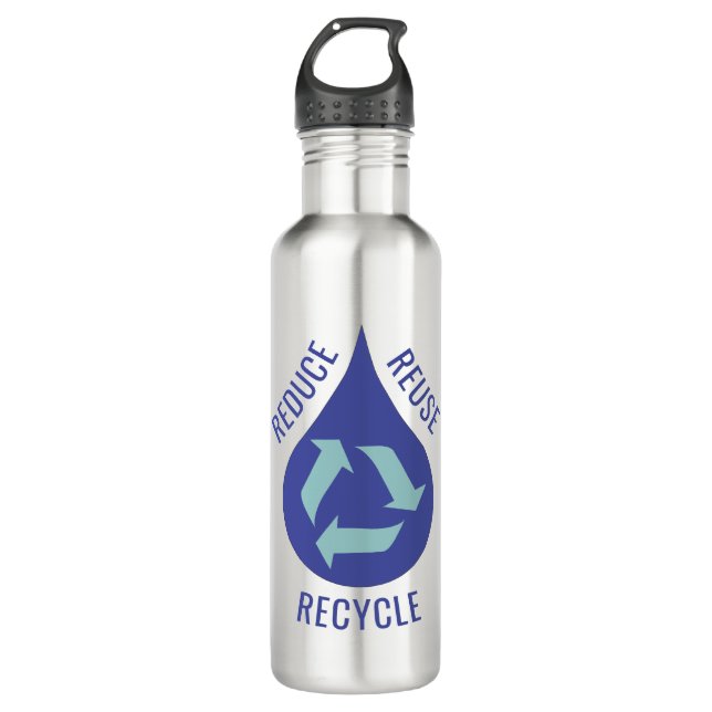 Reduce Reuse Recycle Drop Of Water  Stainless Steel Water Bottle (Front)