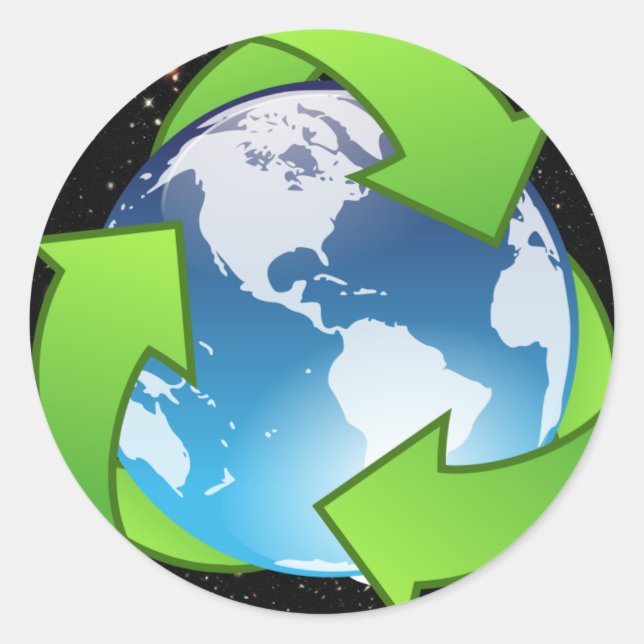 Reduce, Reuse, Recycle (Earth) Classic Round Sticker (Front)