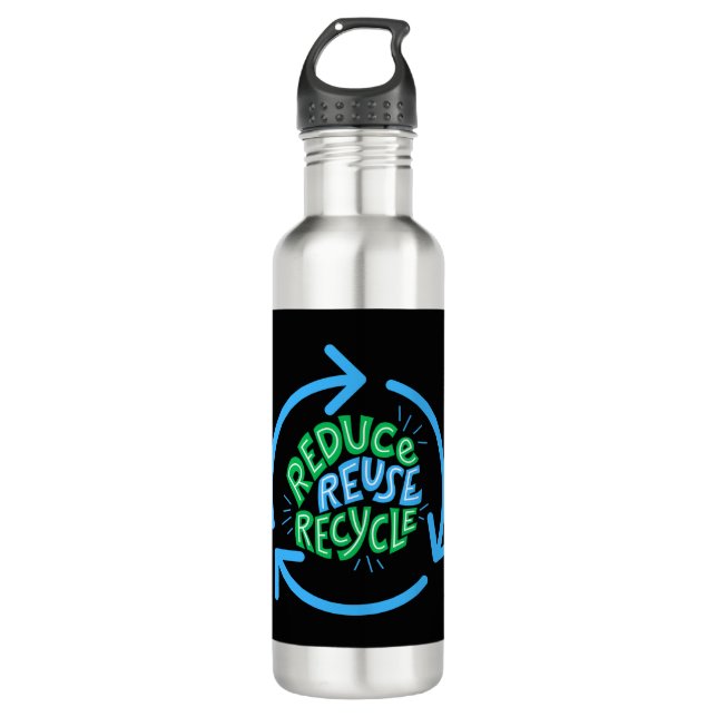 Reduce Reuse Recycle Environment Stainless Steel Water Bottle (Front)