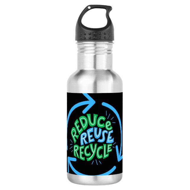 Reduce Reuse Recycle Environment Stainless Steel Water Bottle (Front)