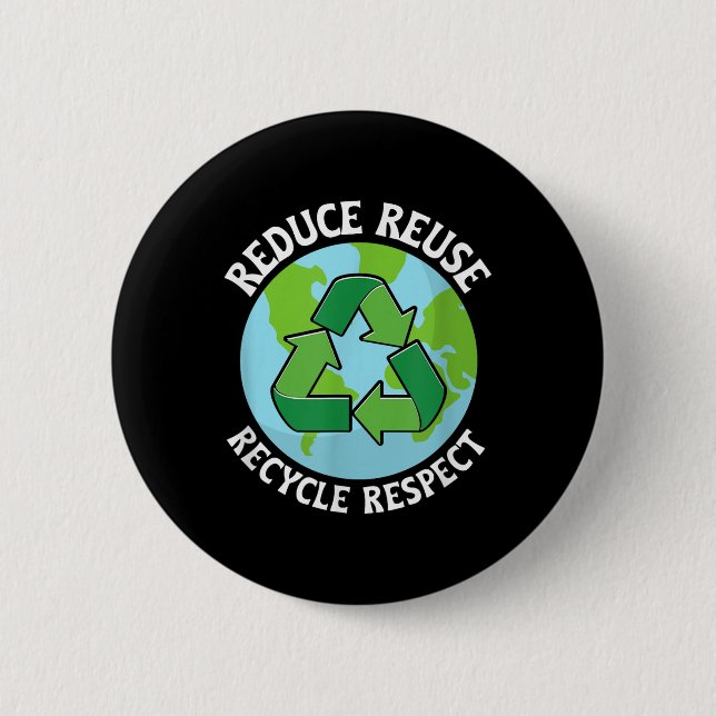 Reduce Reuse Recycle Environmental Protection  Button (Front)