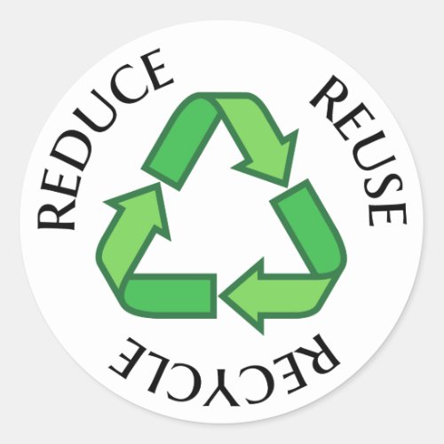 Reduce reuse recycle green recycling symbol classic round sticker