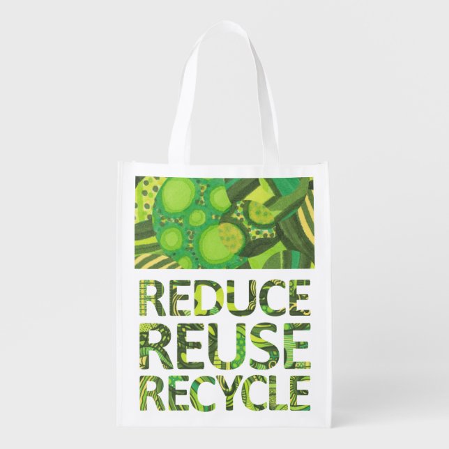 Reduce Reuse Recycle Green Reusable Grocery Bag (Front)