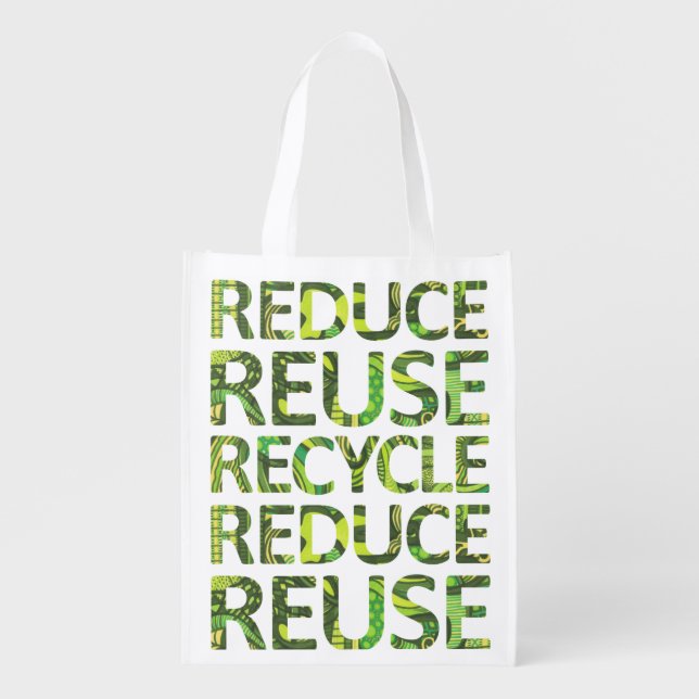 Reduce Reuse Recycle Green Tree Grocery Bag (Front)