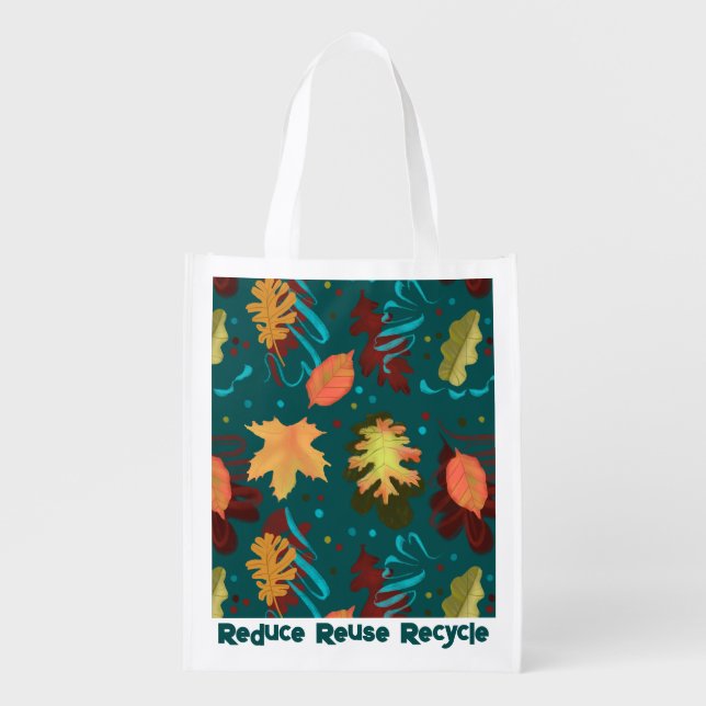 Reduce Reuse Recycle grocery bag fall leaf (Front)