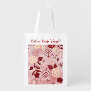 Reduce Reuse Recycle grocery bag rose color