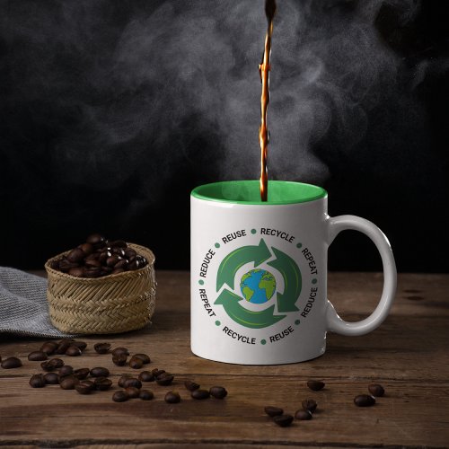 Reduce Reuse Recycle Repeat Earth Day Design Two_Tone Coffee Mug