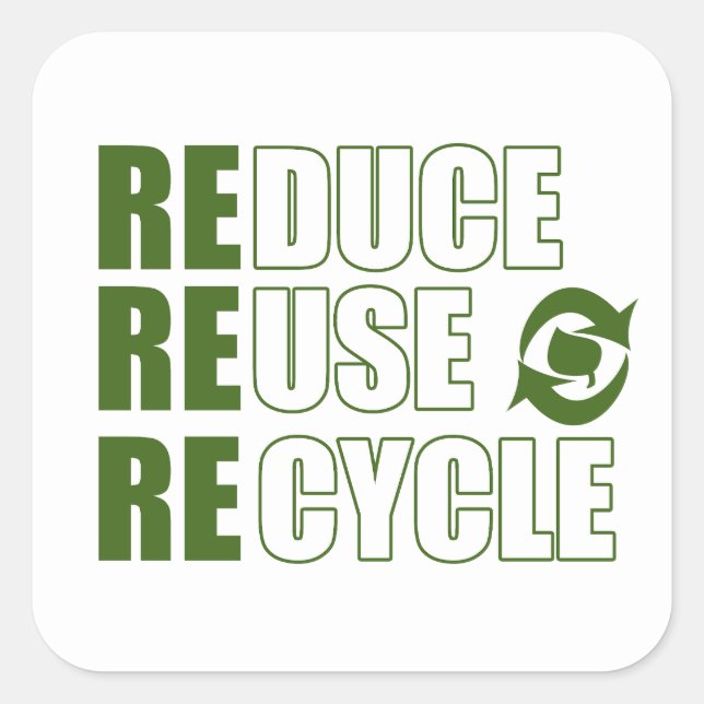 Reduce reuse recycle square sticker (Front)