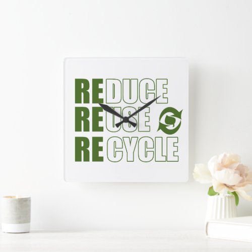 Reduce reuse recycle square wall clock