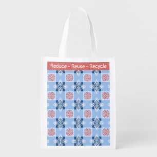Reduce reuse recycle symmetric hearts blue grocery bag