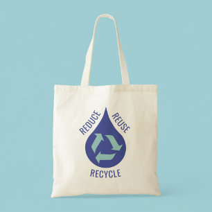 Reduce Reuse Recycle Water Drop Canvas Tote Bag