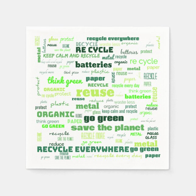 Reduce, Reuse, Recycle Word Cloud Napkins (Front)