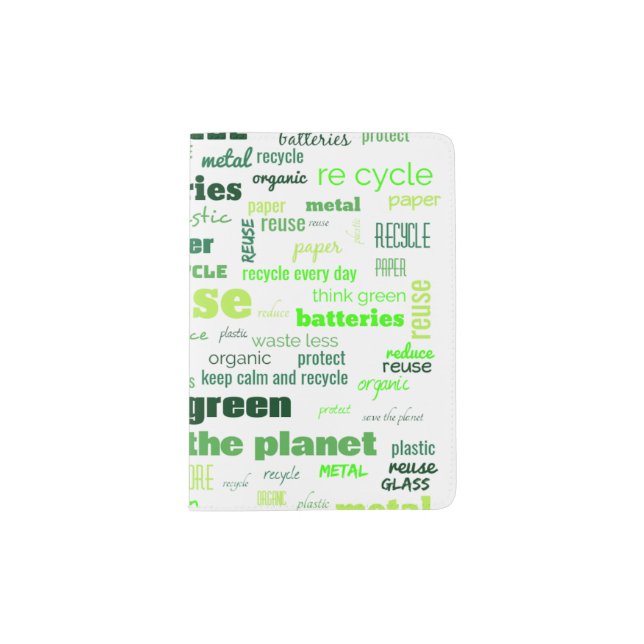 Reduce, Reuse, Recycle Word Cloud Passport Holder (Front)