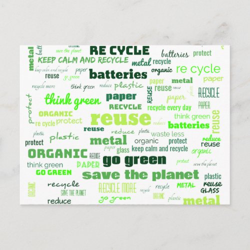 Reduce Reuse Recycle Word Cloud Postcard